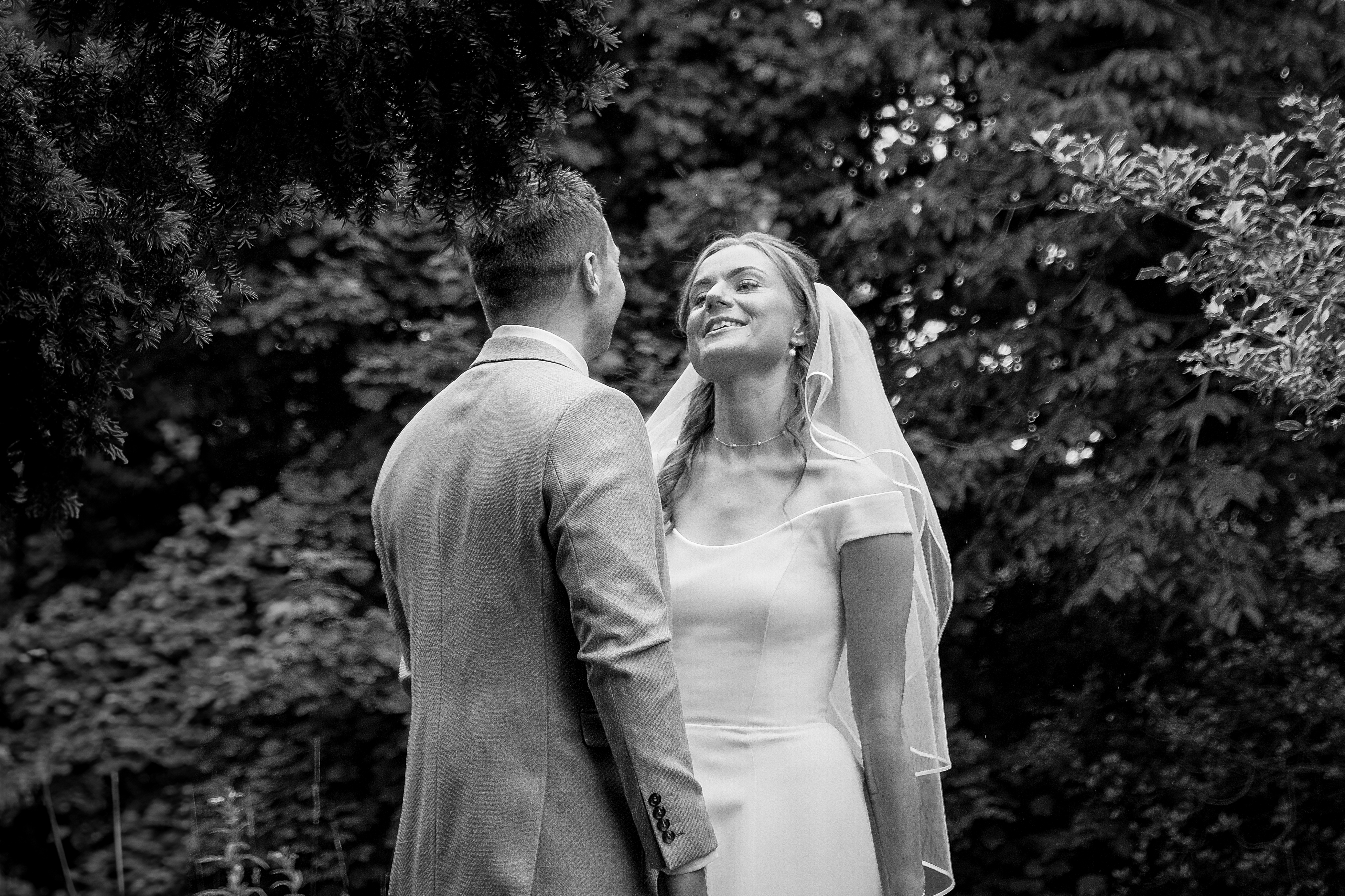Bride and groom portrait at a wedding ceremony